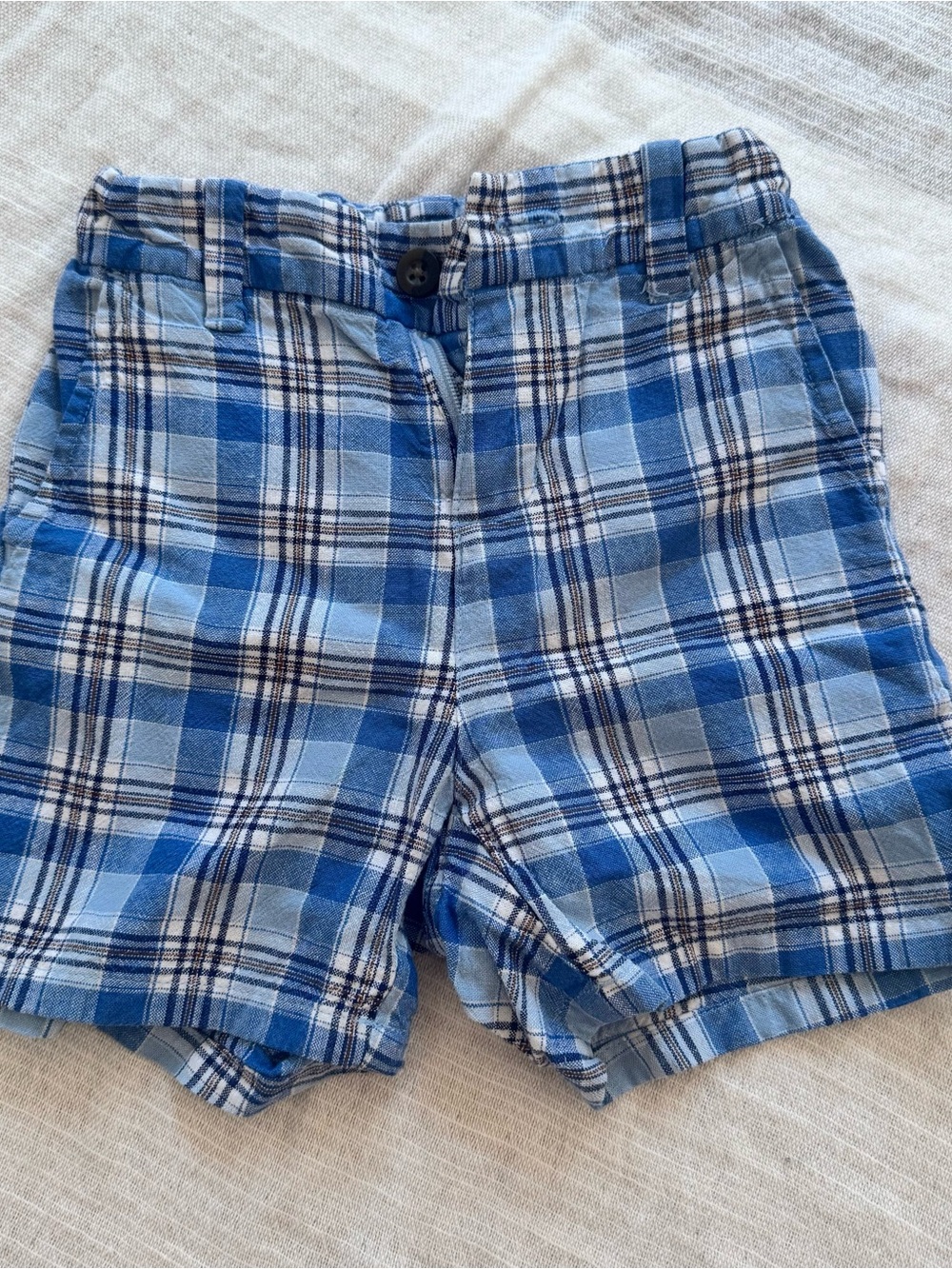 Janie and Jack Blue White and Brown Plaid Shorts